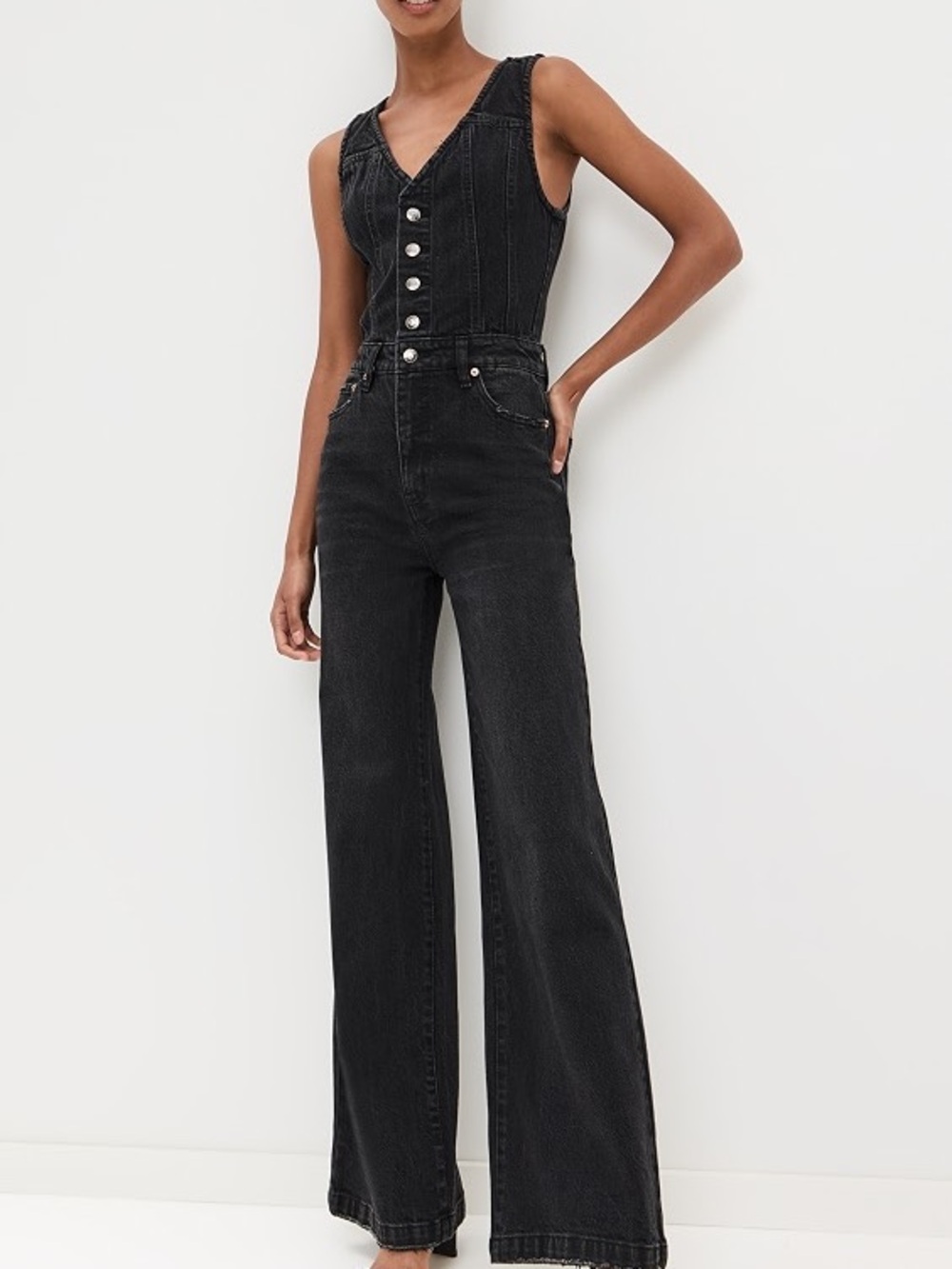 NWT Pistola Aria Denim Jumpsuit Mulholland Black Wide Leg Sz S - Picture 2 of 13